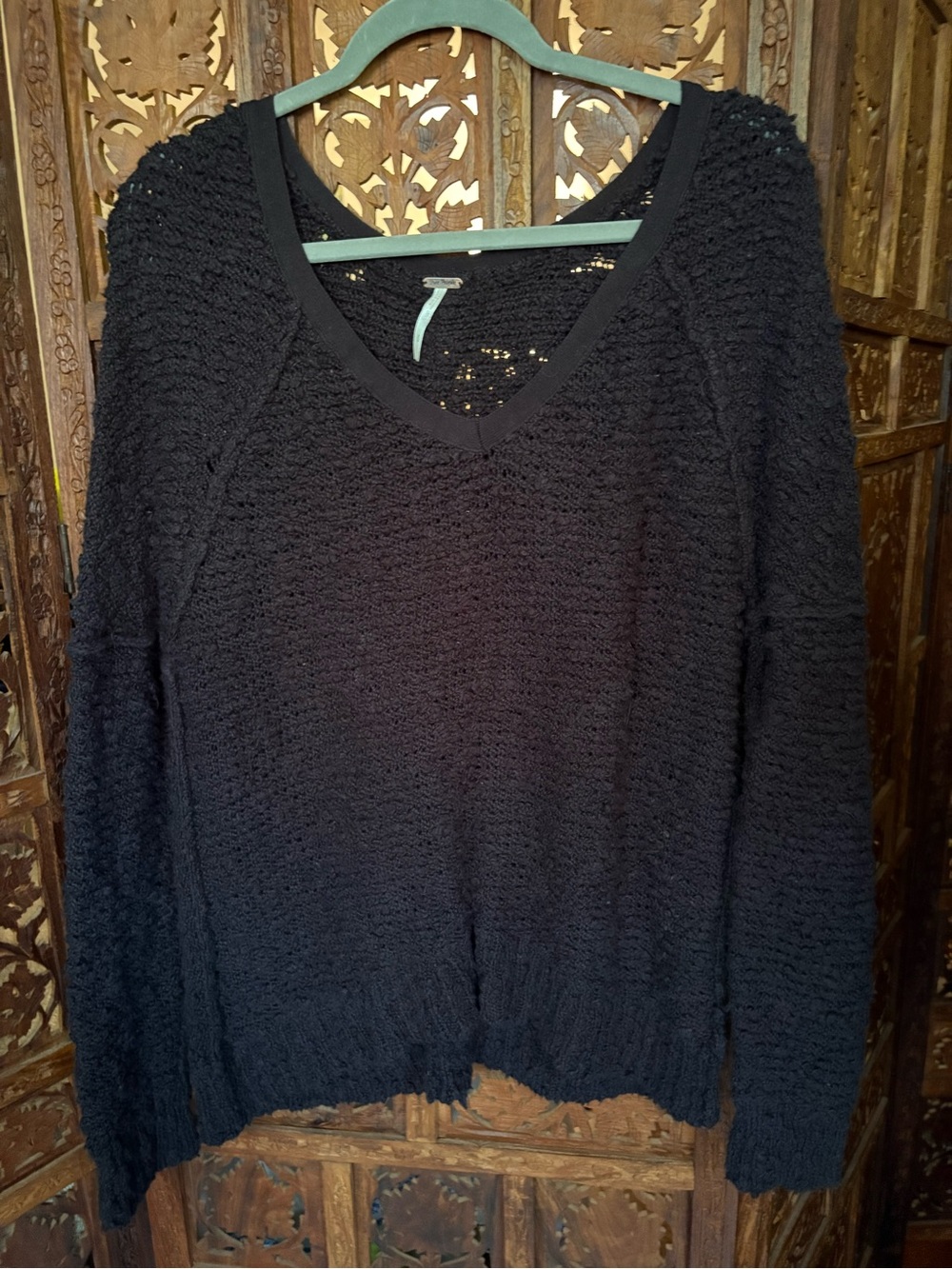 Free people black sweater size small |Free people shaggy bear song bird sweater